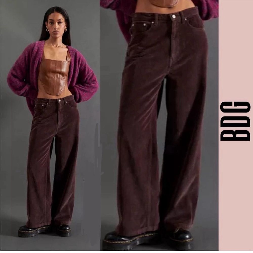 BDG Urban Outfitters High & Wide Corduroy Pants Size 26 in Brown/Purple - Picture 1 of 9